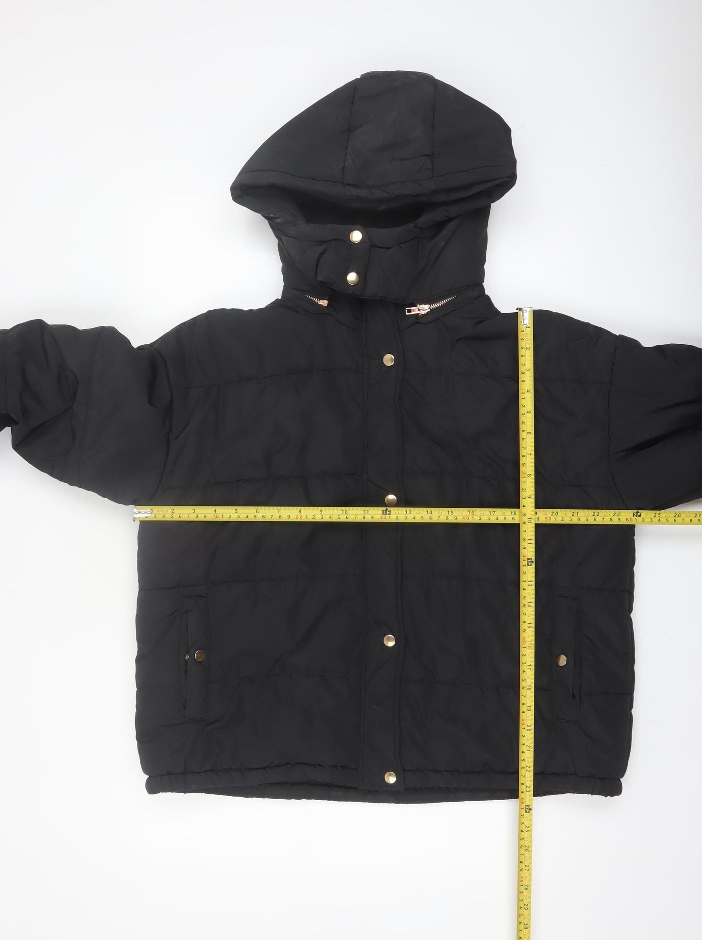Boohoo Women’s Black Puffer Jacket Hooded Size 14 Winter Coat