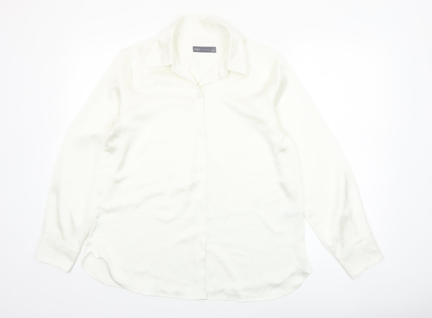 Marks and Spencer Women's Ivory Size 12 Long Sleeve Button-Up Shirt