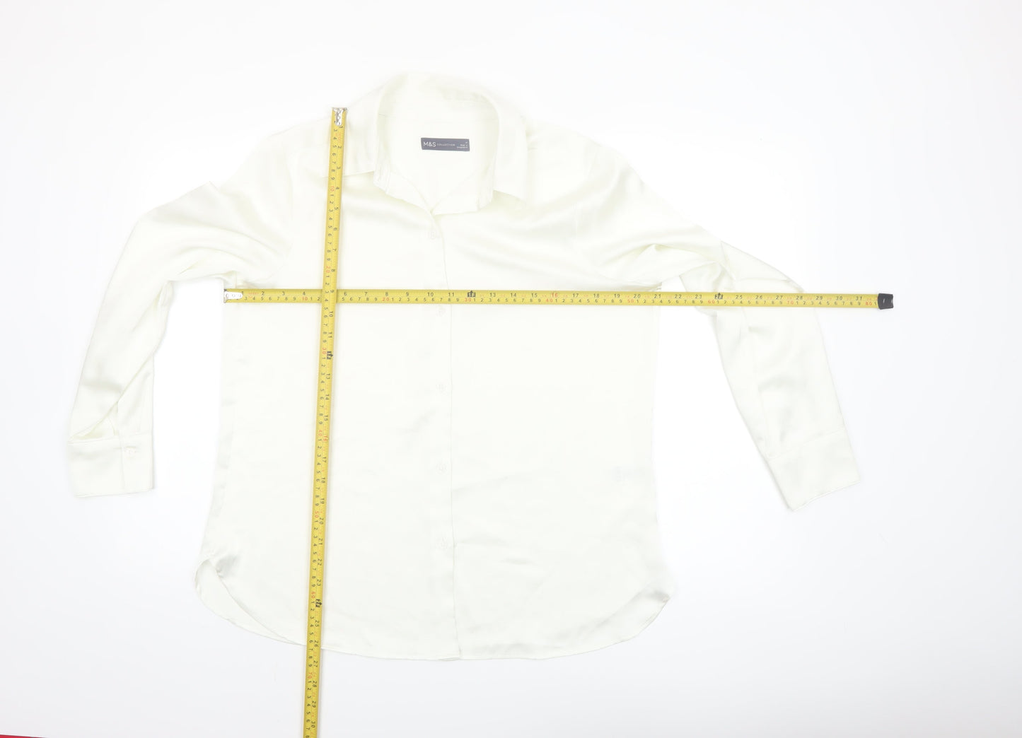 Marks and Spencer Women's Ivory Size 12 Long Sleeve Button-Up Shirt