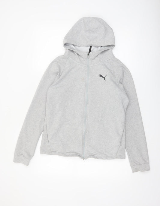 Puma Women Grey Full Zip Hoodie Size 12 Cotton Blend