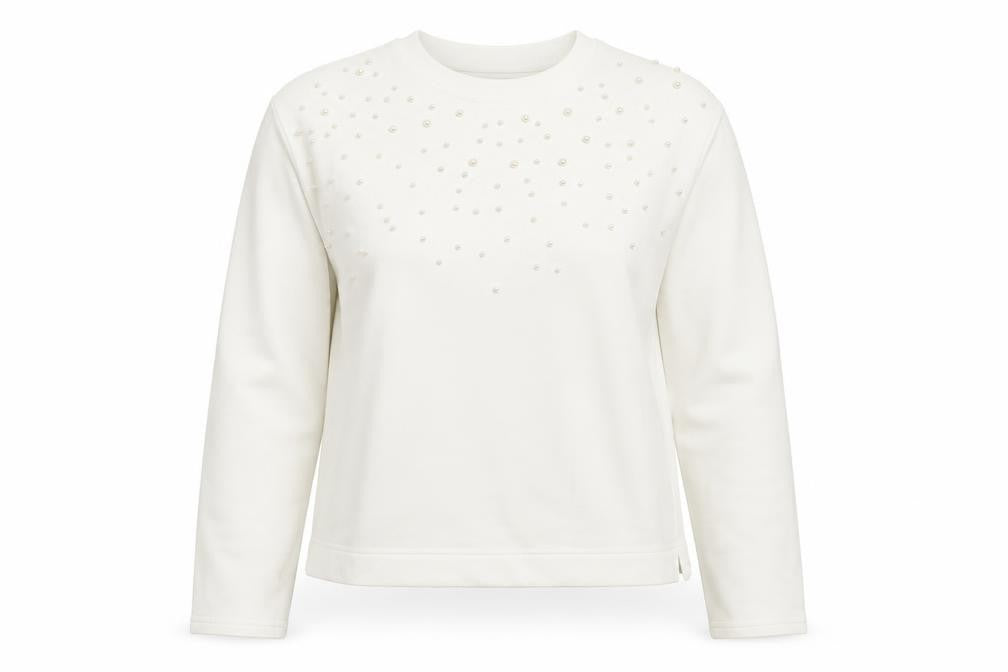 Marks & Spencer Women Ivory Pearl Embellished Pullover Sweatshirt S