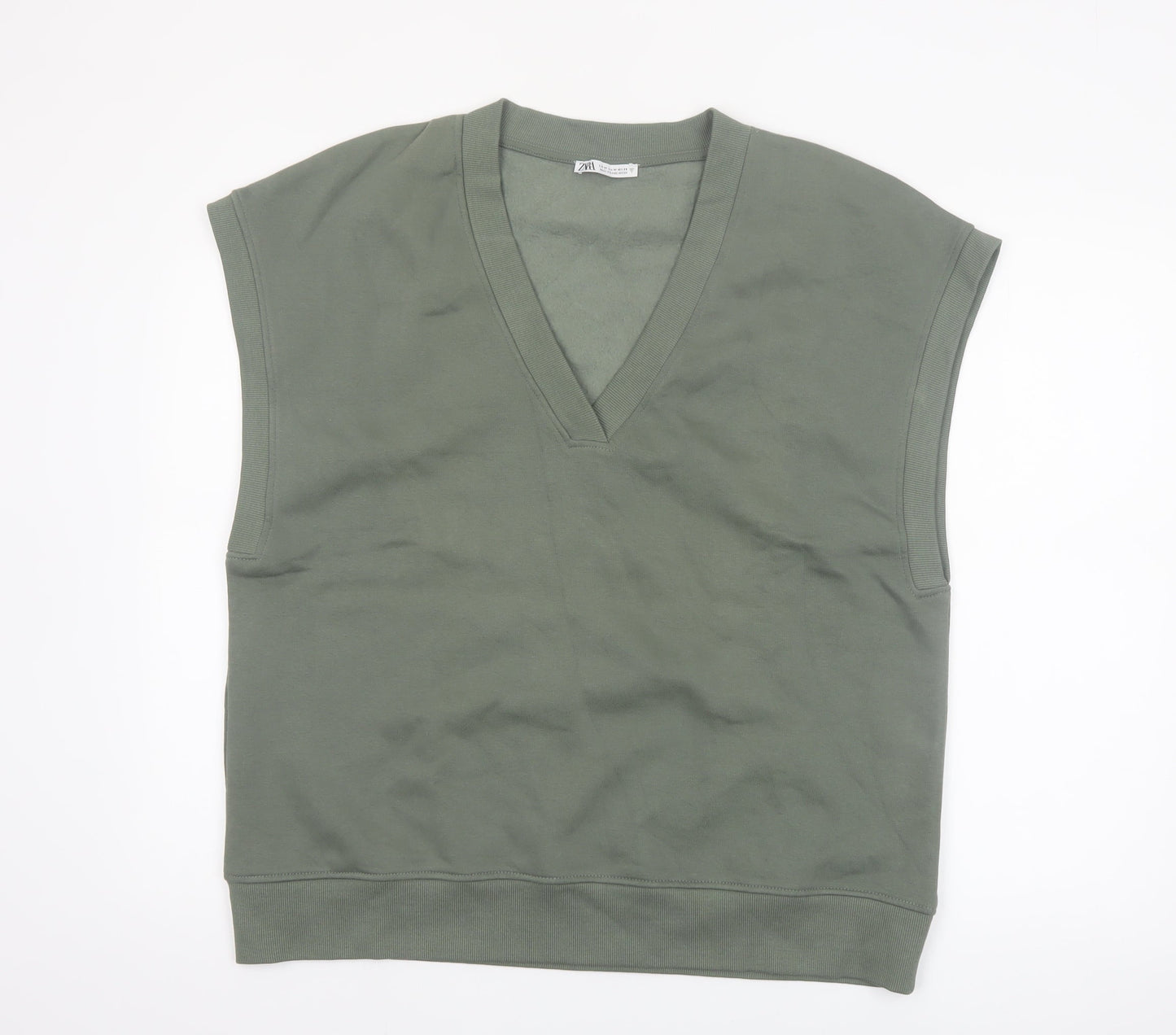 Zara Women Green V-Neck Sleeveless Basic Jersey Top Size 12