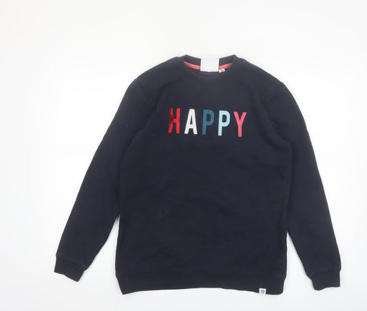TOG24 Women Navy Blue Happy Pullover Sweatshirt Size 10 Cotton Blend