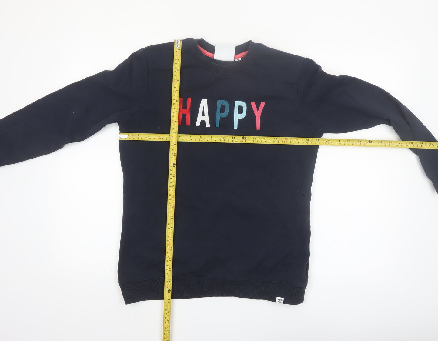 TOG24 Women Navy Blue Happy Pullover Sweatshirt Size 10 Cotton Blend