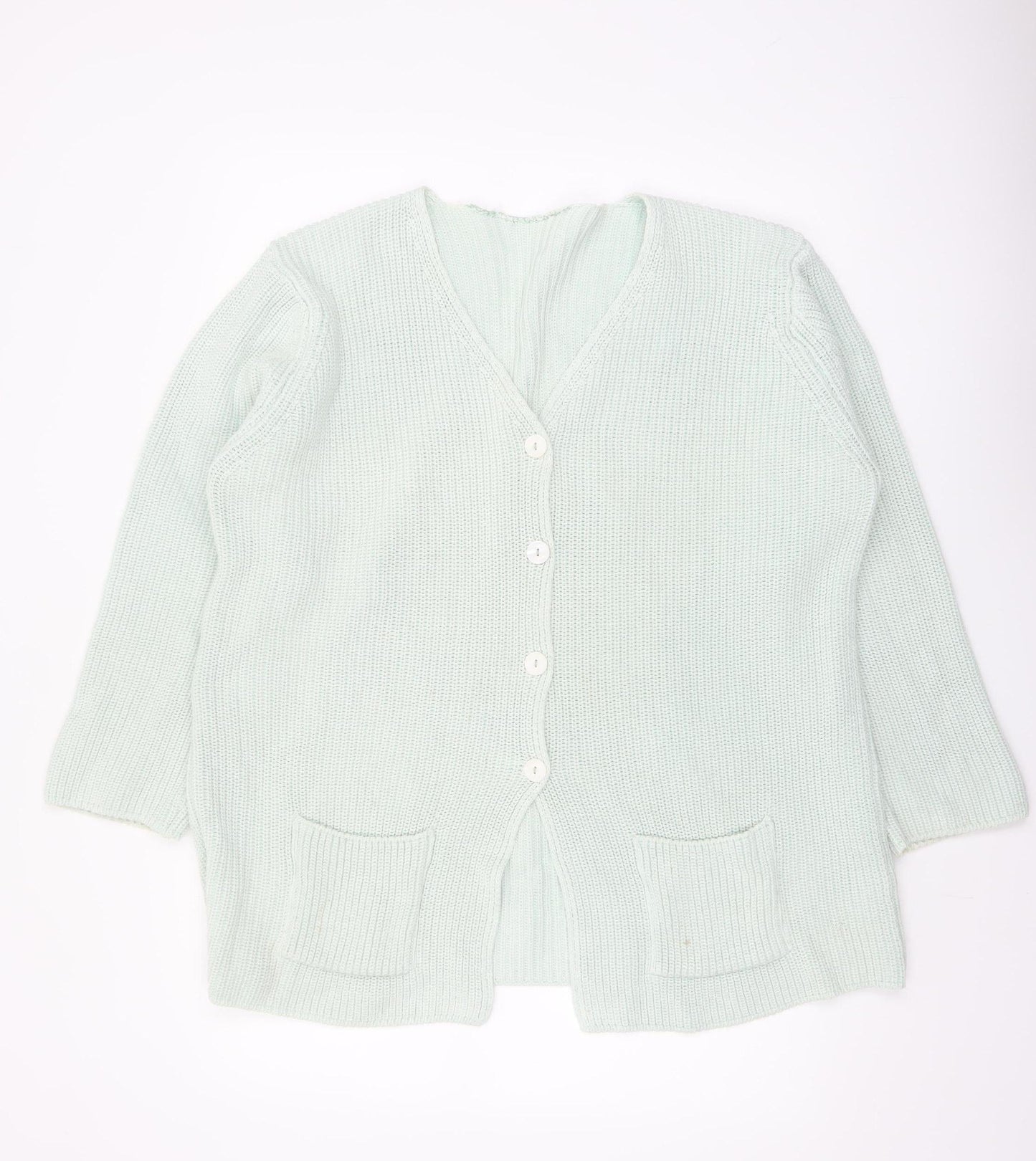 Marks and Spencer Women’s Pale Green Cotton V-Neck Long Sleeve Cardigan Size 16