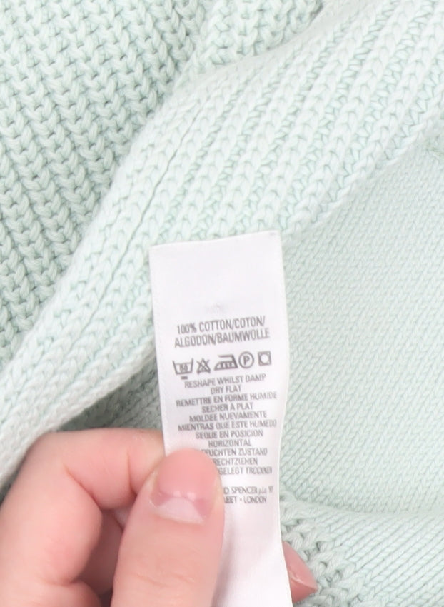 Marks and Spencer Women’s Pale Green Cotton V-Neck Long Sleeve Cardigan Size 16
