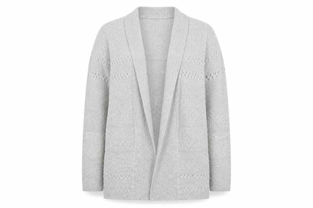 Isle Essentials Womens Grey Open Knit Long Sleeve Cardigan M 14-16