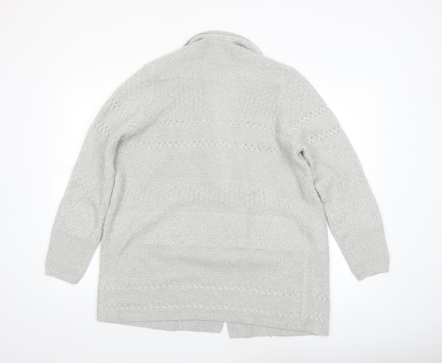 Isle Essentials Womens Grey Open Knit Long Sleeve Cardigan M 14-16