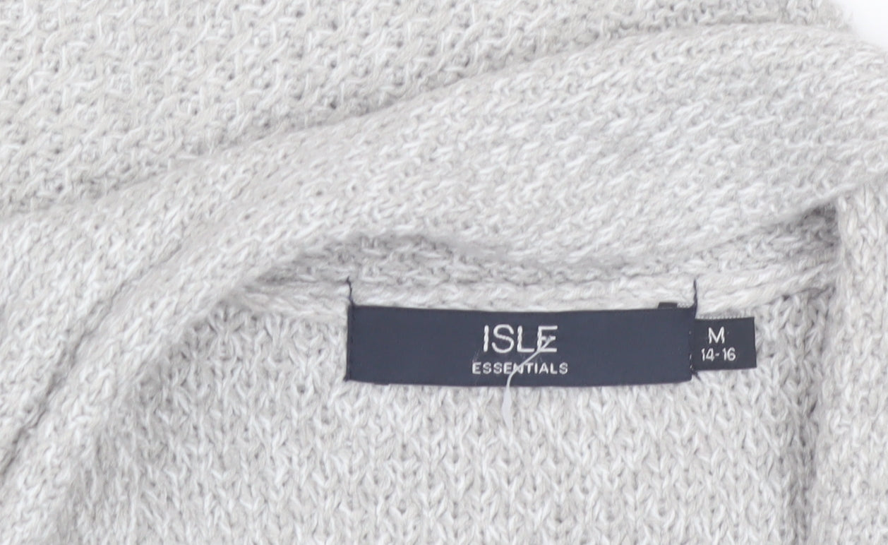 Isle Essentials Womens Grey Open Knit Long Sleeve Cardigan M 14-16