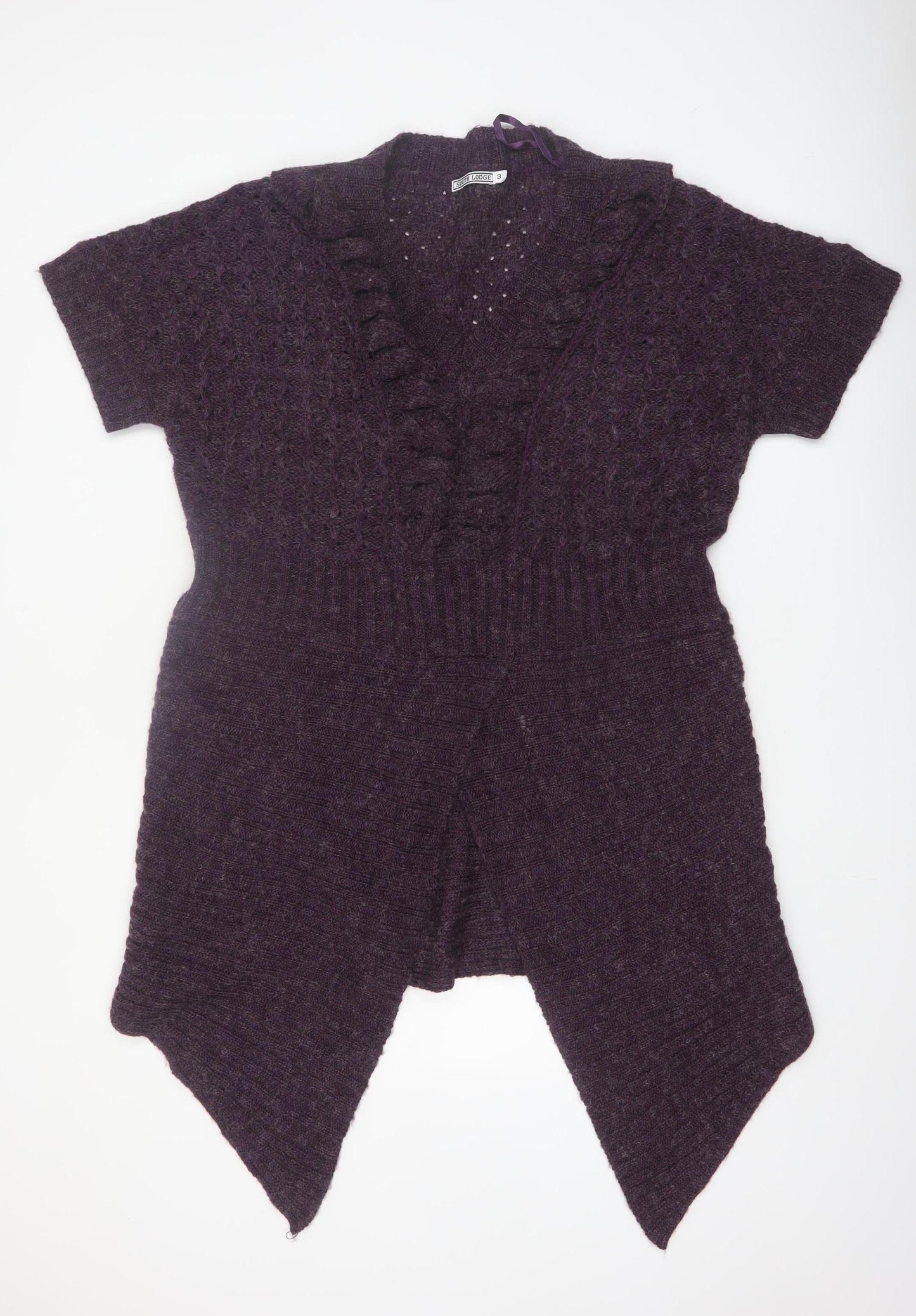 South Lodge Women's Purple Knit Ruffle Open Cardigan Size M