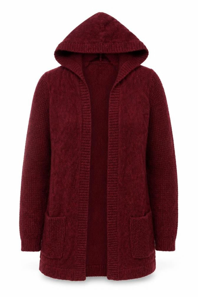 Lands' End Women's Red Hooded Open Knit Cardigan Size S