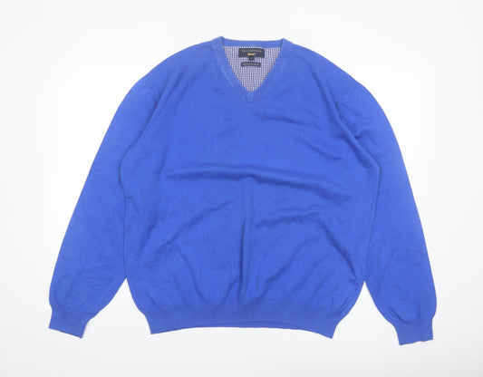 Paul Costelloe Men's Blue XL V-Neck Cotton Pullover Jumper