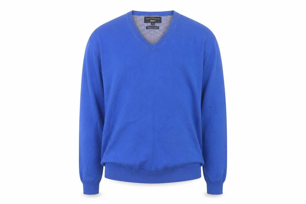 Paul Costelloe Men's Blue XL V-Neck Cotton Pullover Jumper