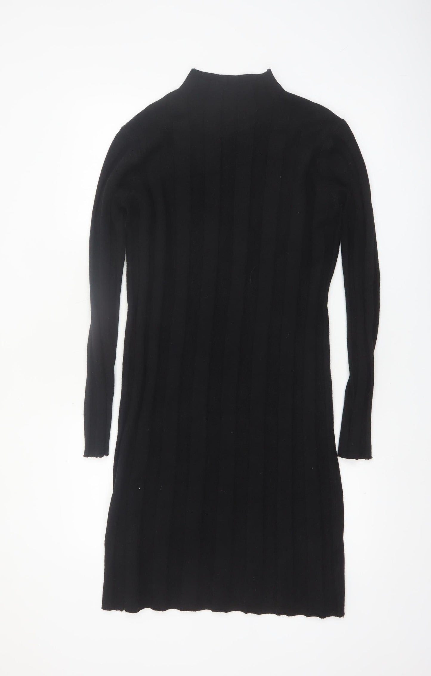 Melody Women's Black Bodycon Knit Knee Length Dress S Long Sleeve