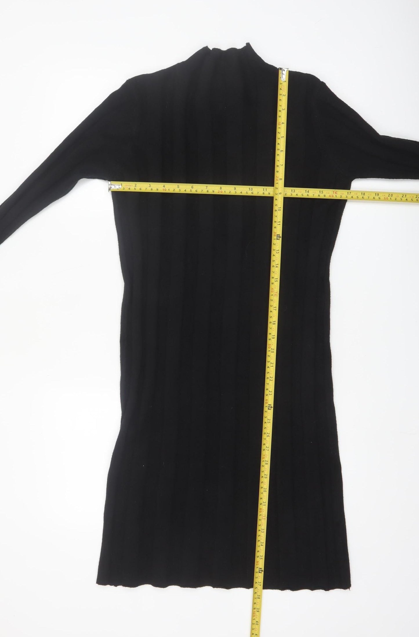 Melody Women's Black Bodycon Knit Knee Length Dress S Long Sleeve