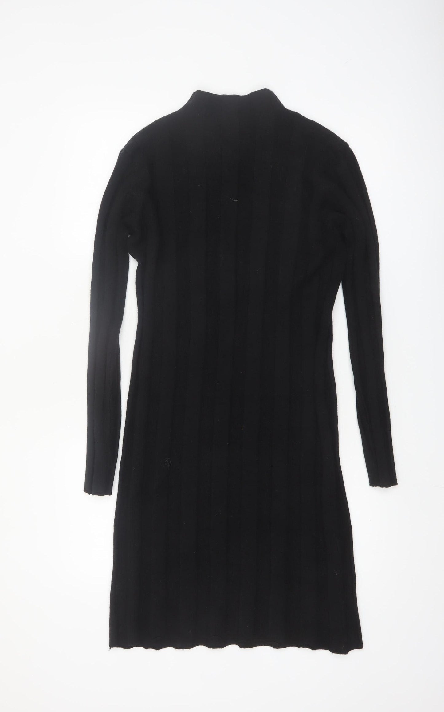 Melody Women's Black Bodycon Knit Knee Length Dress S Long Sleeve
