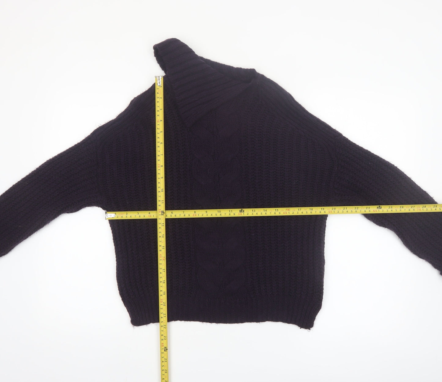 Marks and Spencer Women’s Deep Purple Roll Neck Cable Knit Jumper Size S