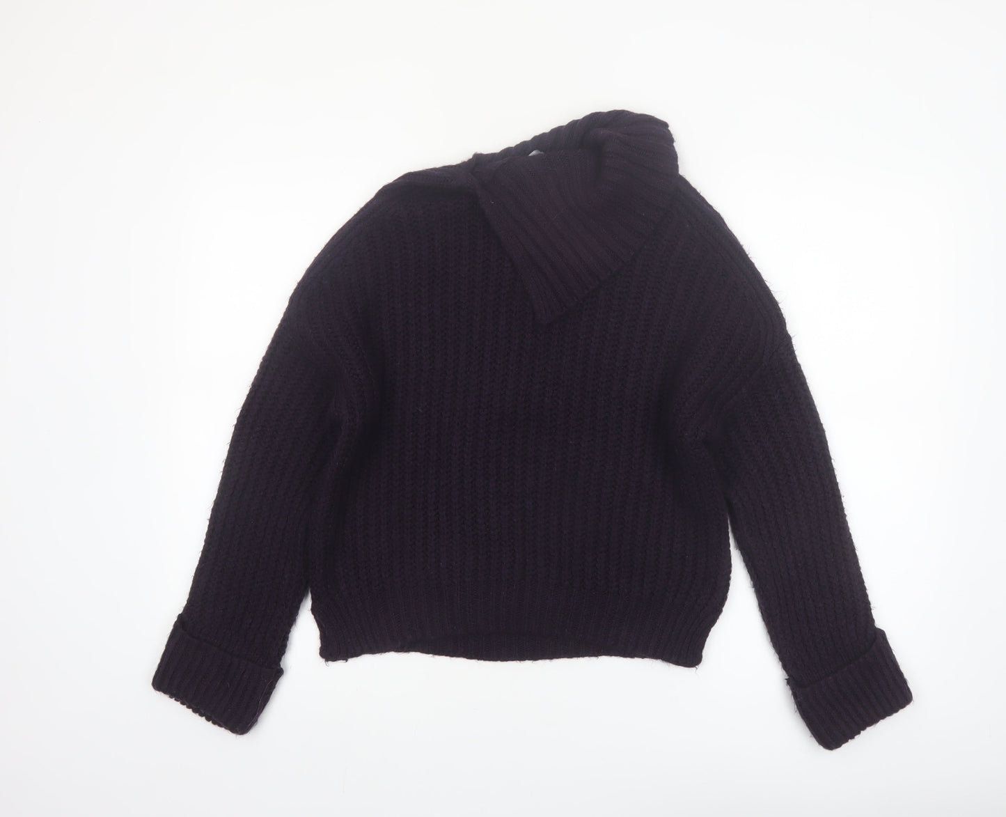 Marks and Spencer Women’s Deep Purple Roll Neck Cable Knit Jumper Size S