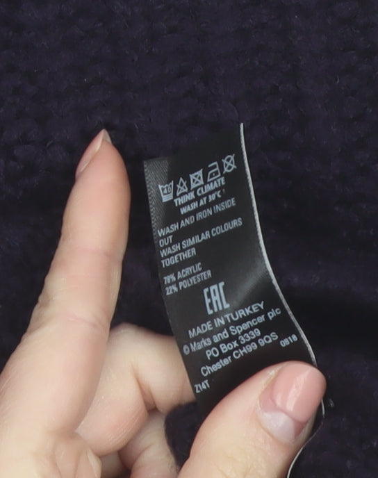 Marks and Spencer Women’s Deep Purple Roll Neck Cable Knit Jumper Size S