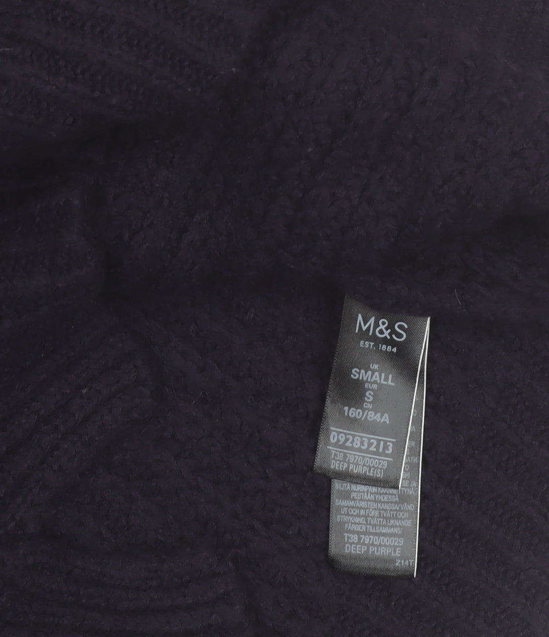 Marks and Spencer Women’s Deep Purple Roll Neck Cable Knit Jumper Size S