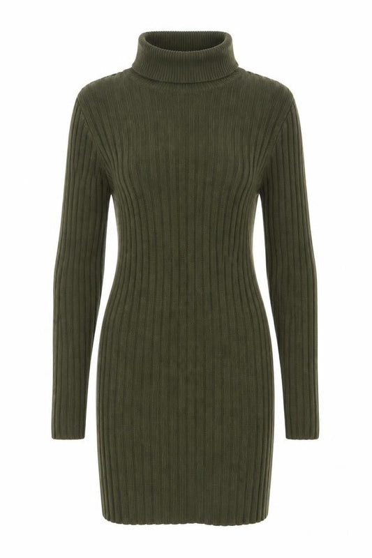 Brave Soul Women Green Roll Neck Ribbed Knit Jumper Dress L