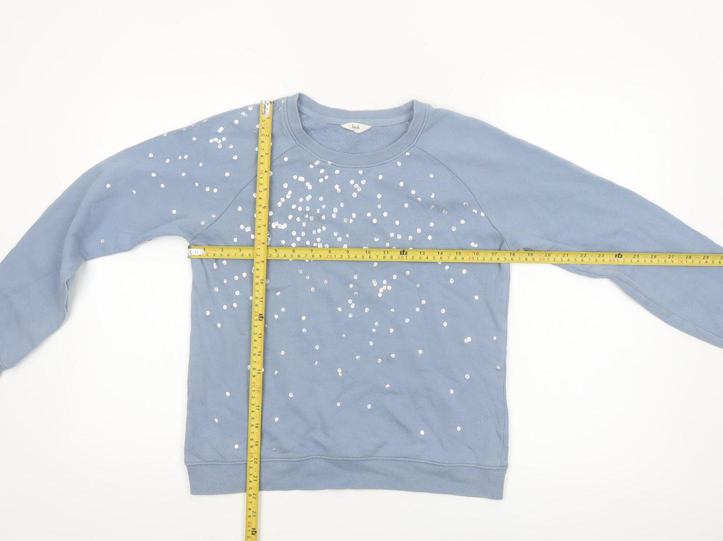 Hush Women's Blue Sequin Pullover Sweatshirt XS Organic Cotton