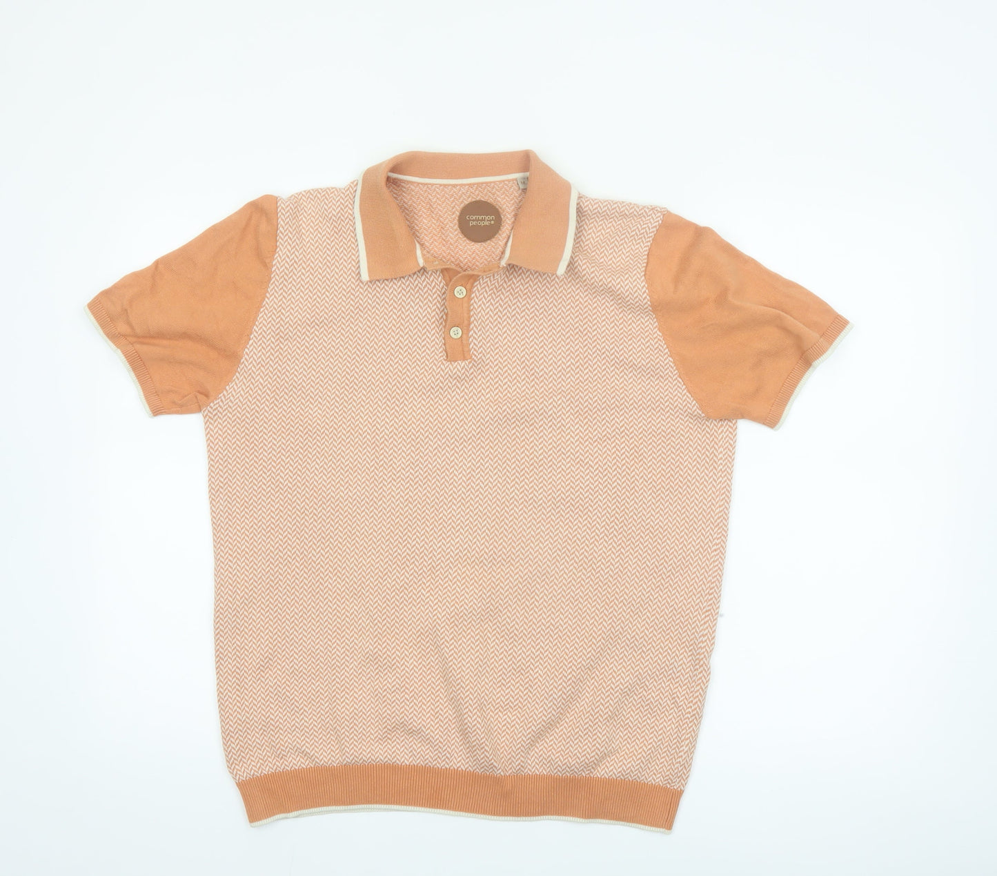 Common People Men's Orange Geometric Knit Polo Shirt Size M