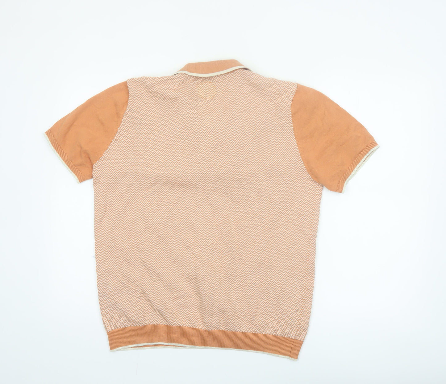 Common People Men's Orange Geometric Knit Polo Shirt Size M