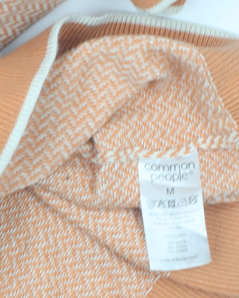 Common People Men's Orange Geometric Knit Polo Shirt Size M