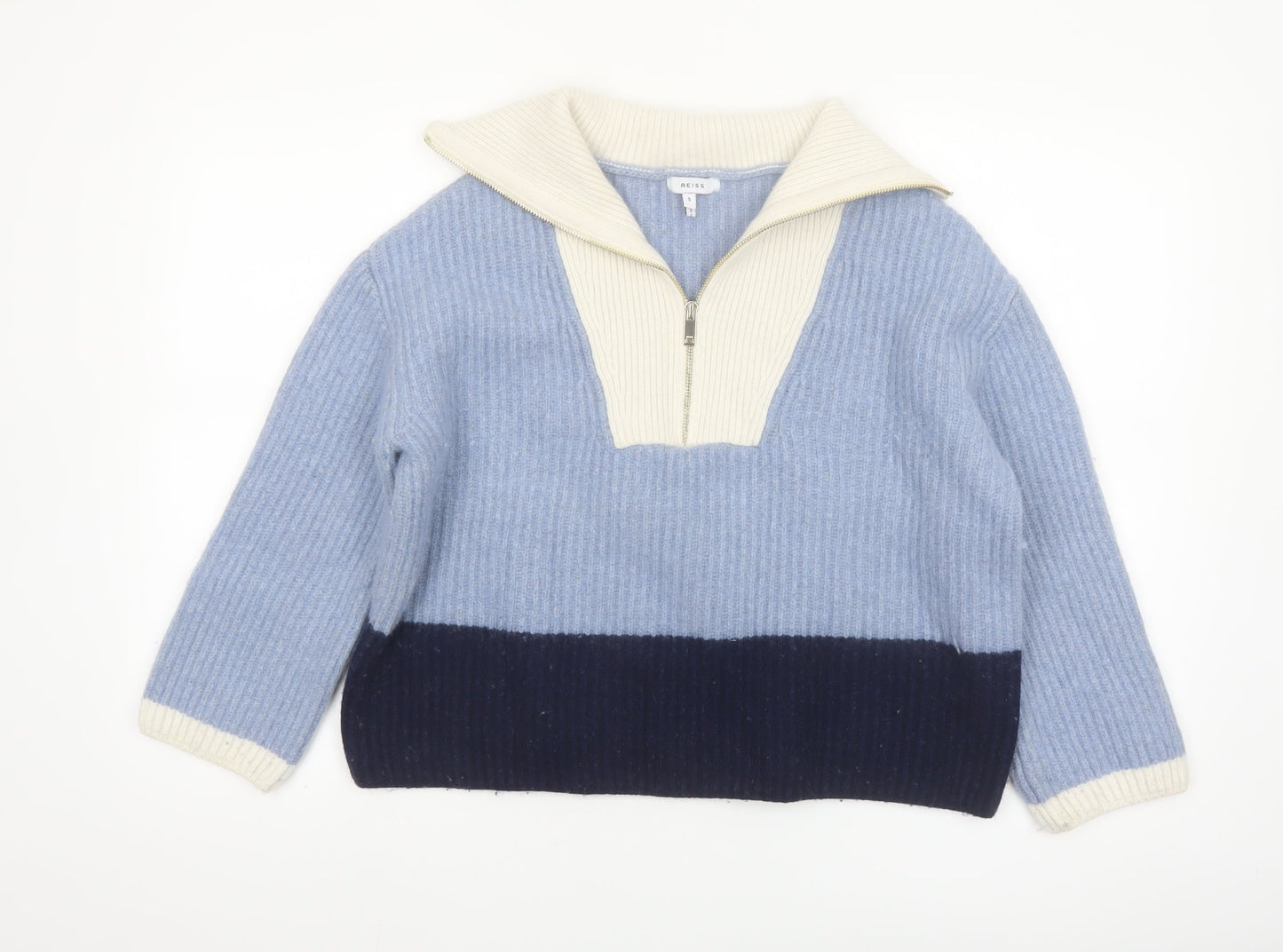 Reiss Women’s Blue Wool Blend Half Zip Collared Jumper Size S