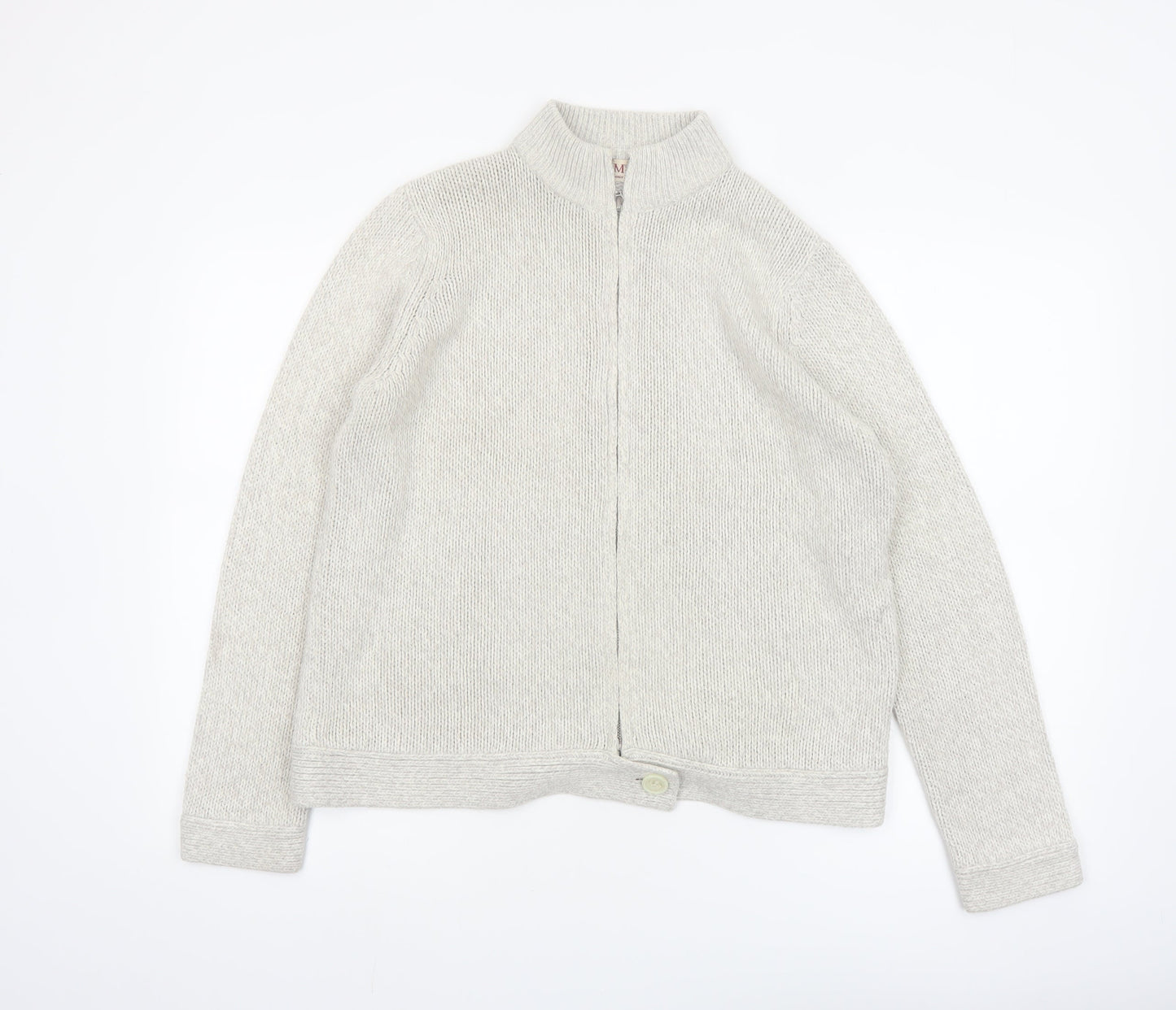 EWM Women Ivory Full Zip Mock Neck Knit Jumper Size 14/16