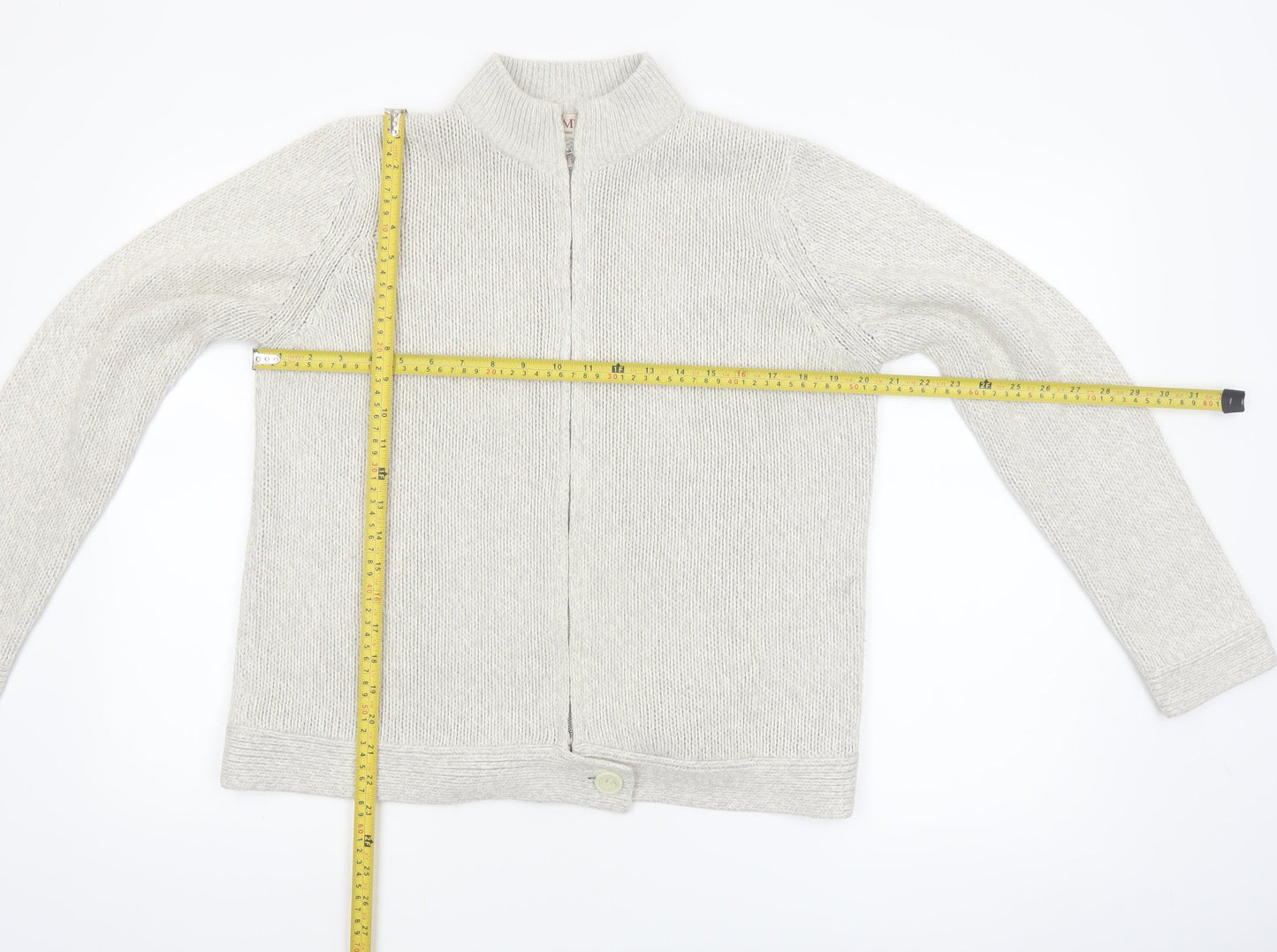 EWM Women Ivory Full Zip Mock Neck Knit Jumper Size 14/16