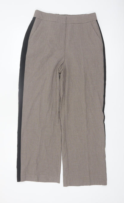 Additional front view of Gallery women’s beige check straight trousers uk 10