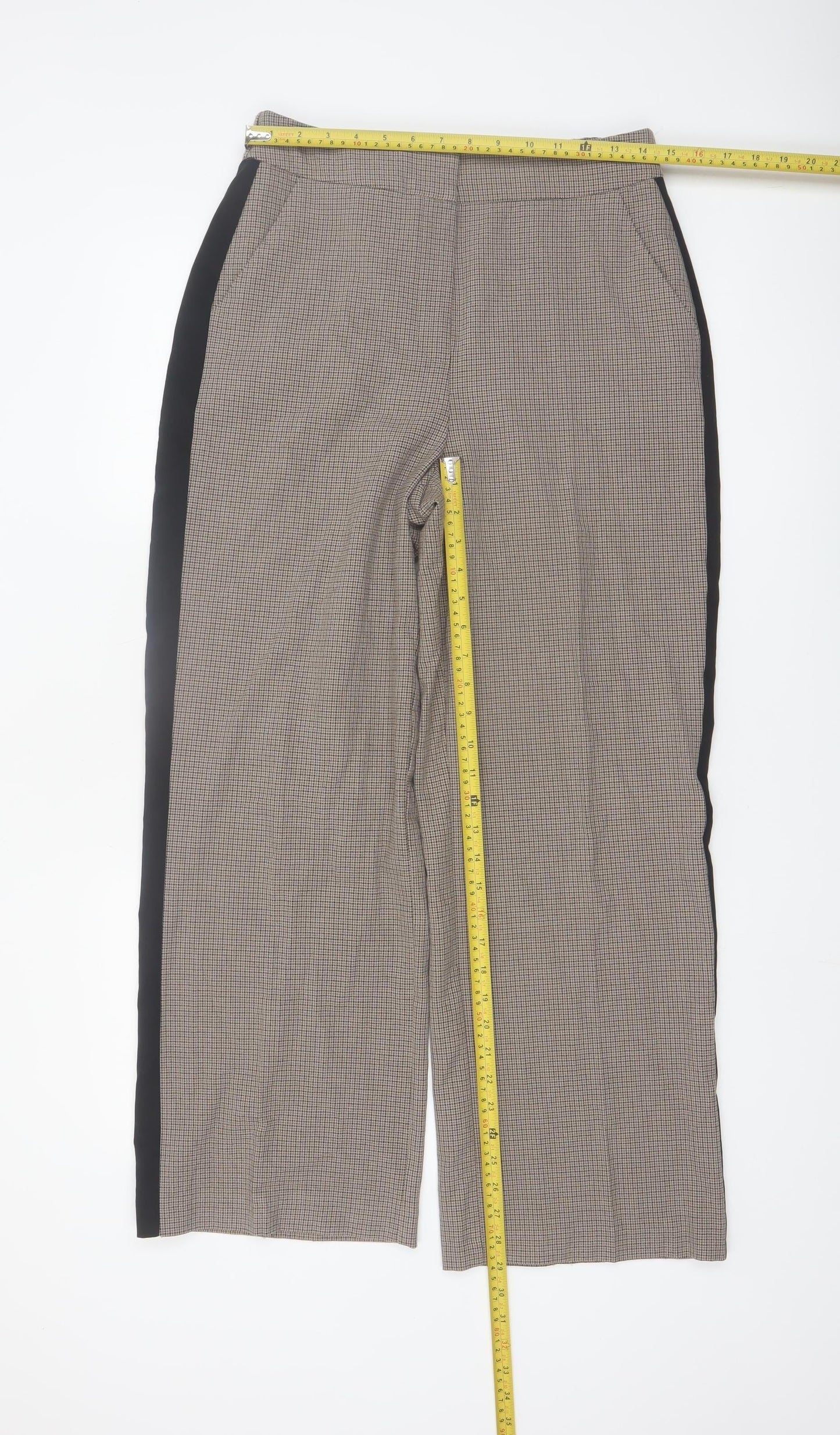 Gallery Womens Beige Check Straight Trousers UK 10