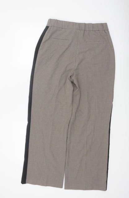 Close-up detail of Gallery women’s beige check straight trousers uk 10