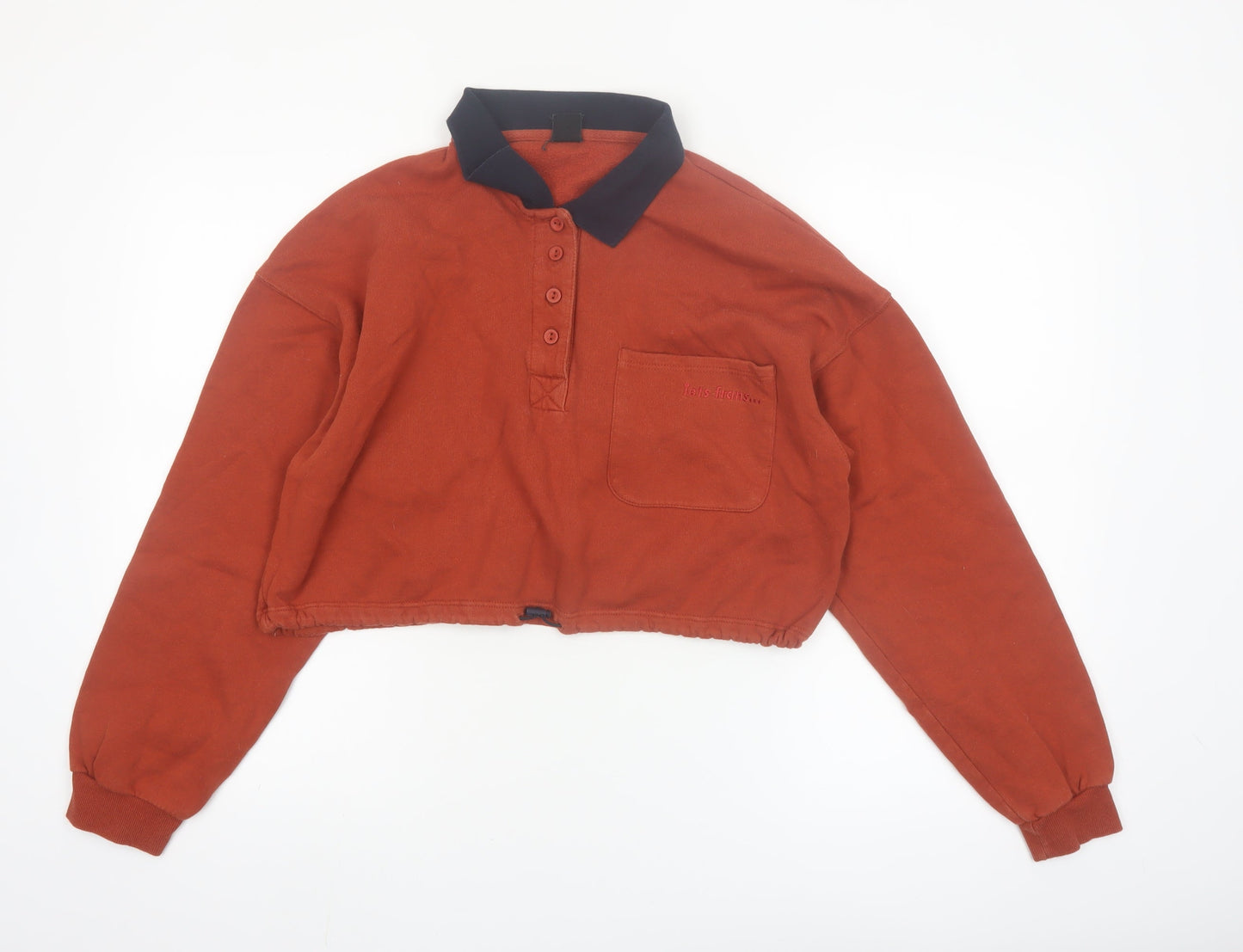 Outfitters Women Rust Orange Collared Henley Pullover Sweatshirt M