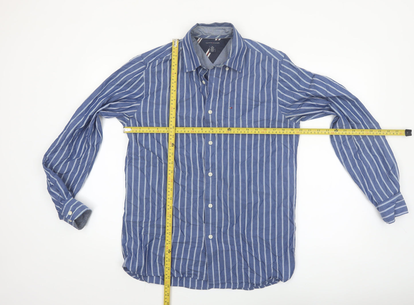 Tommy Hilfiger Men's Blue Striped Cotton Button-Up Shirt XS