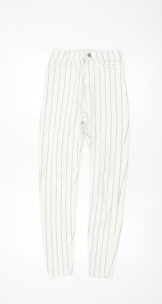 Bershka Women White Striped Chino Trousers Size 6