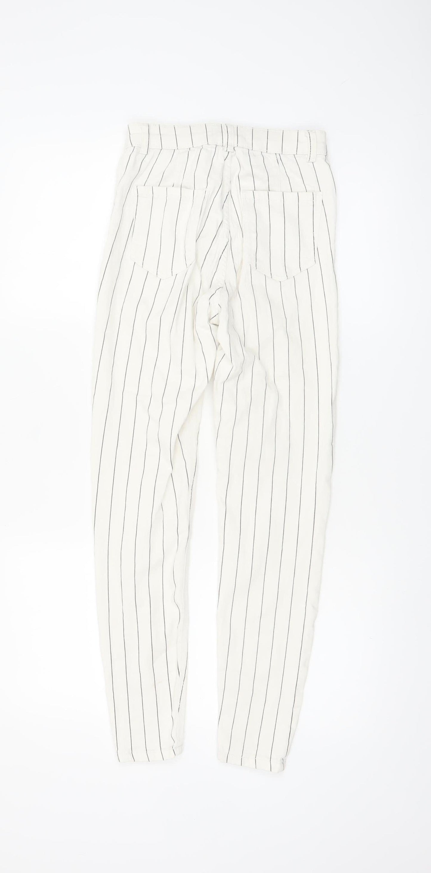 Bershka Women White Striped Chino Trousers Size 6