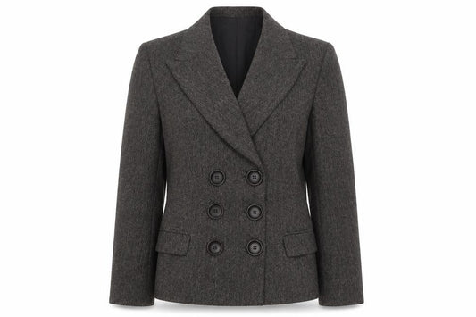 Zara Women Brown Tweed Double-Breasted Blazer M Classic Workwear