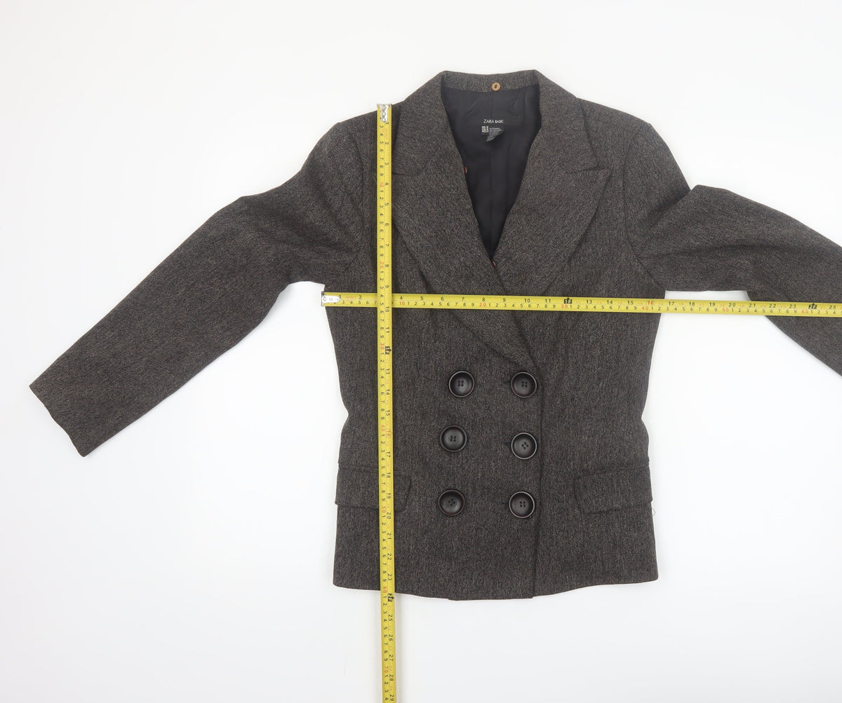 Zara Women Brown Tweed Double-Breasted Blazer M Classic Workwear