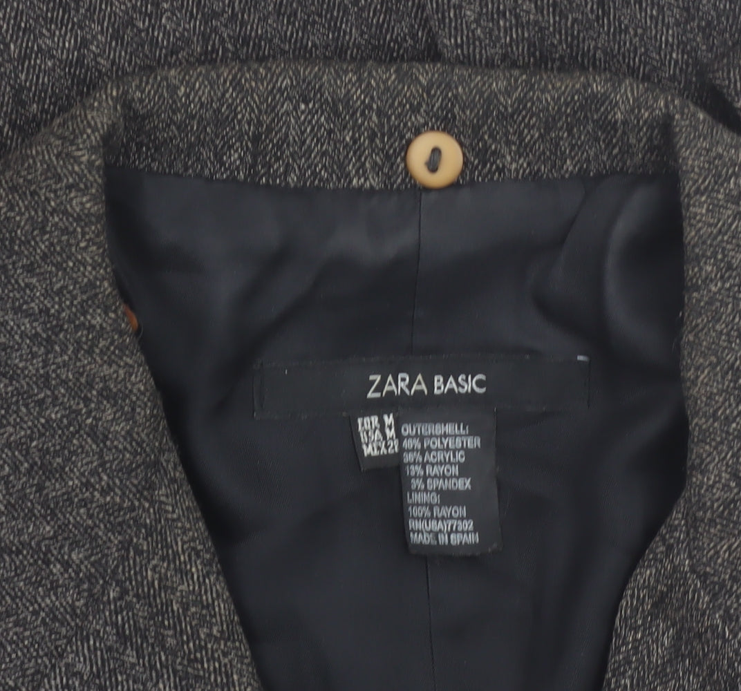 Zara Women Brown Tweed Double-Breasted Blazer M Classic Workwear
