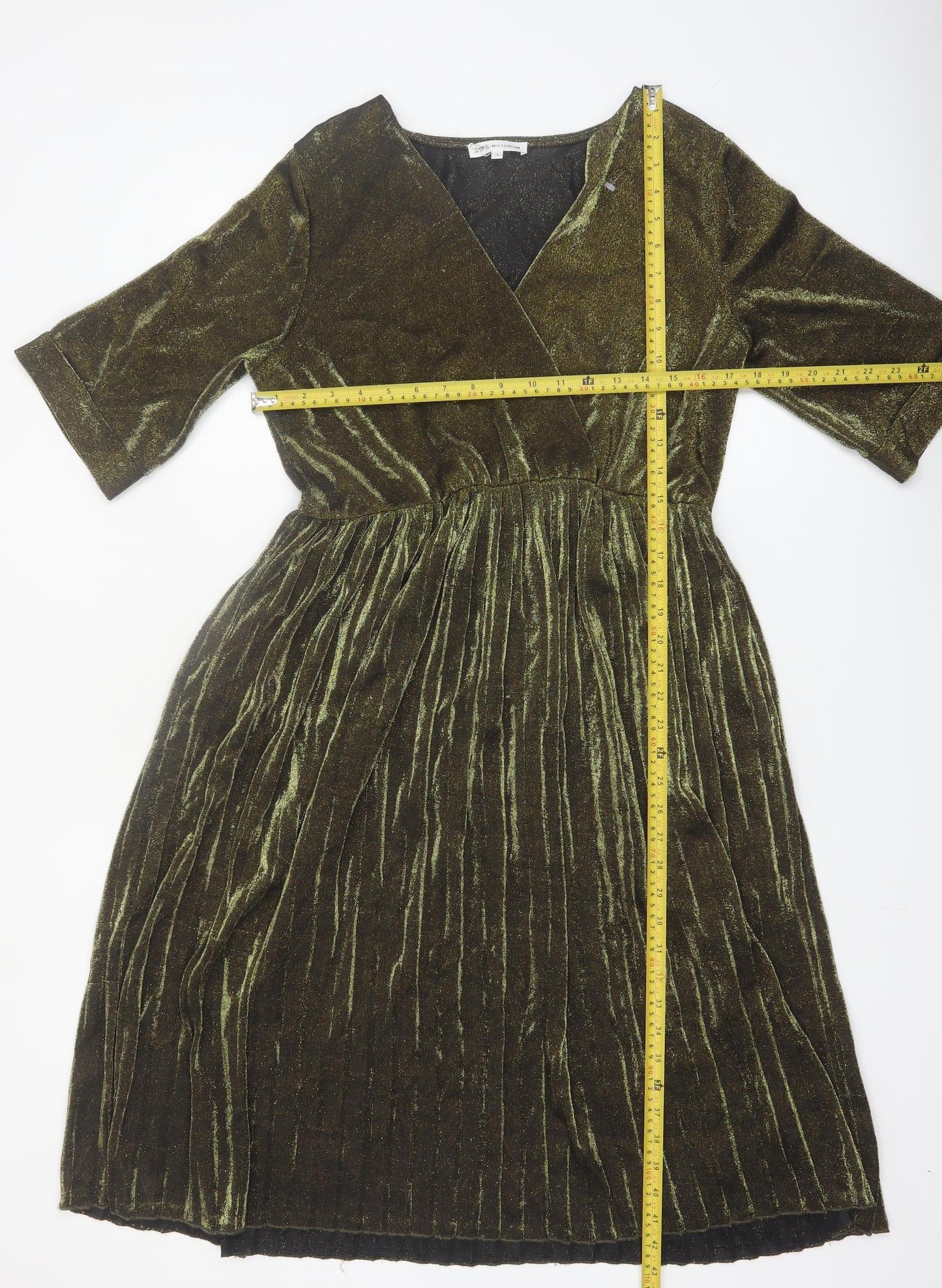 JS Millenium Women’s Green Velvet Pleated Wrap Dress L