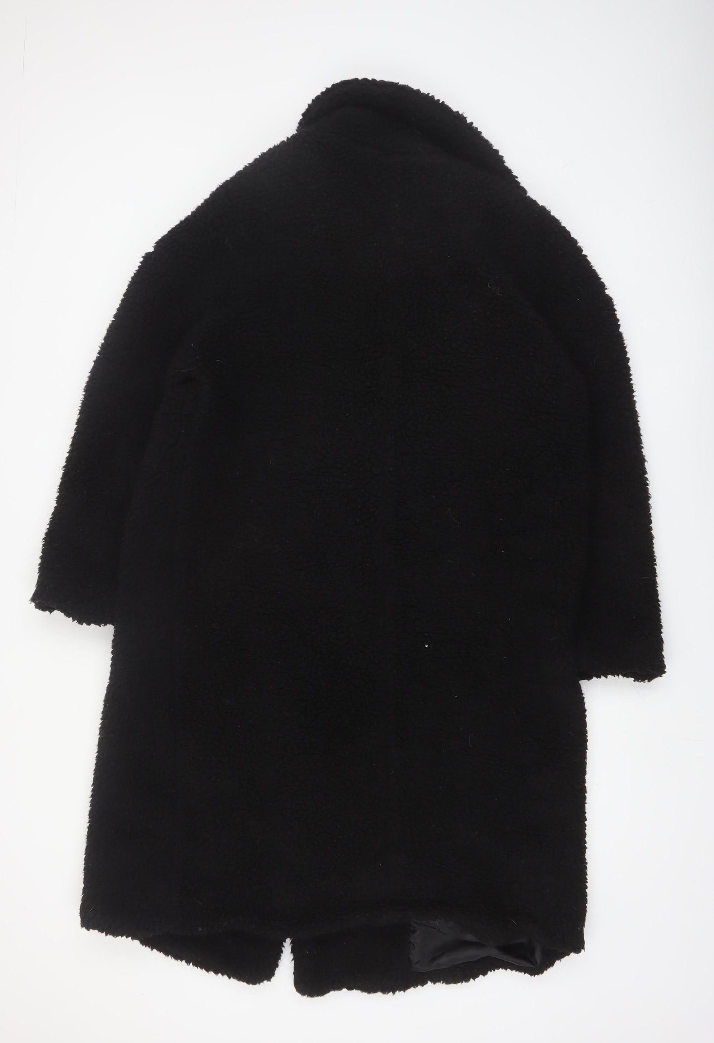 New Look Women's Black Long Teddy Coat Size L Winter Outerwear