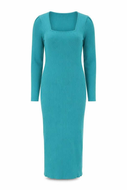 Zara Women Green Knit Bodycon Midi Dress L Long Sleeve