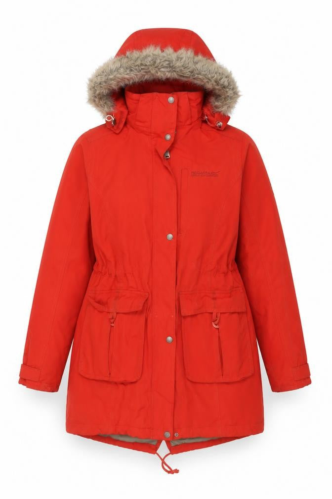 Regatta Womens Red Waterproof Parka Coat UK 14 Hooded Faux Fur Outdoor