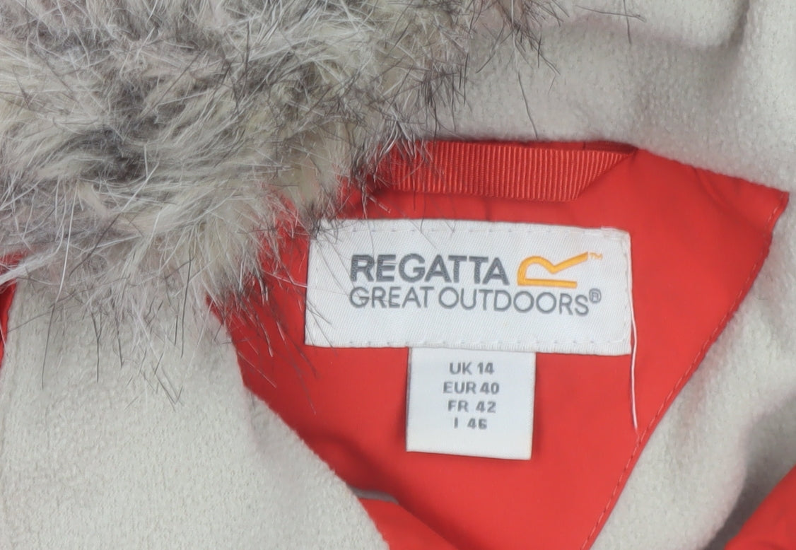 Regatta Womens Red Waterproof Parka Coat UK 14 Hooded Faux Fur Outdoor