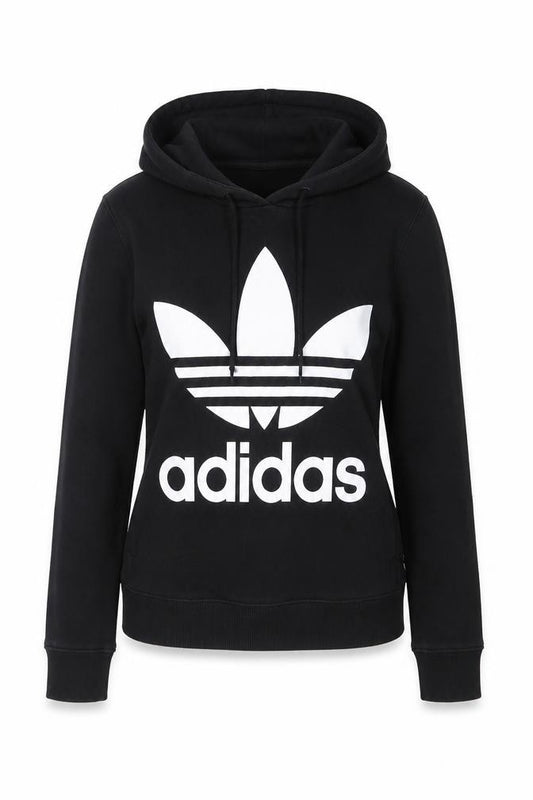 Adidas Women Black Trefoil Hoodie Size 8 Pullover Cotton Blend