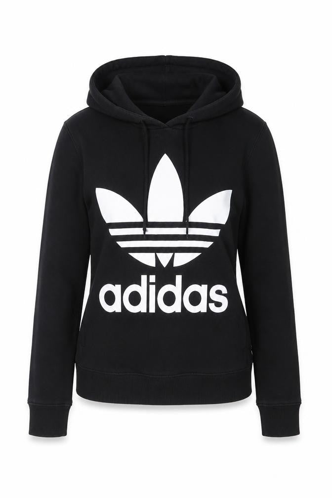 Adidas Women Black Trefoil Hoodie Size 8 Pullover Cotton Blend