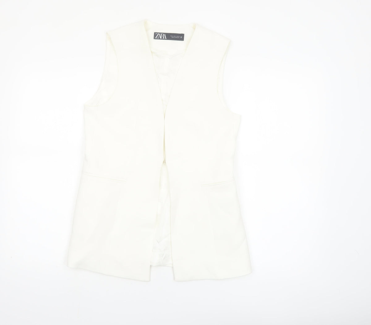 Zara Women Ivory Sleeveless Suit Waistcoat Size S Tailored Lined